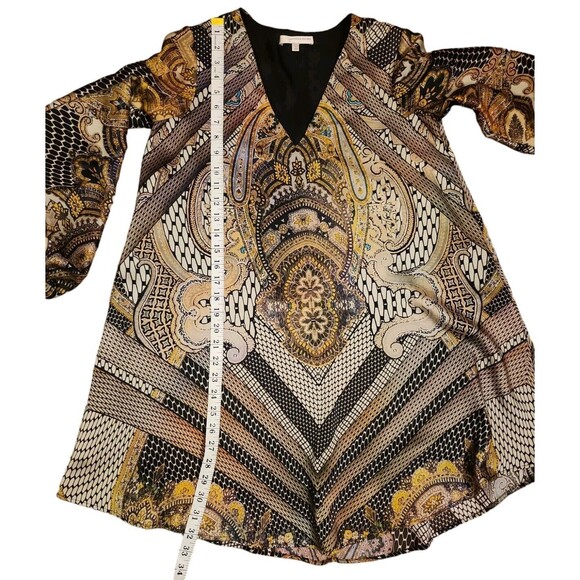 Lavender Brown Artsy Minidress Womens XS Boho Lavender Batik Print Blouson Shift - Picture 7 of 9